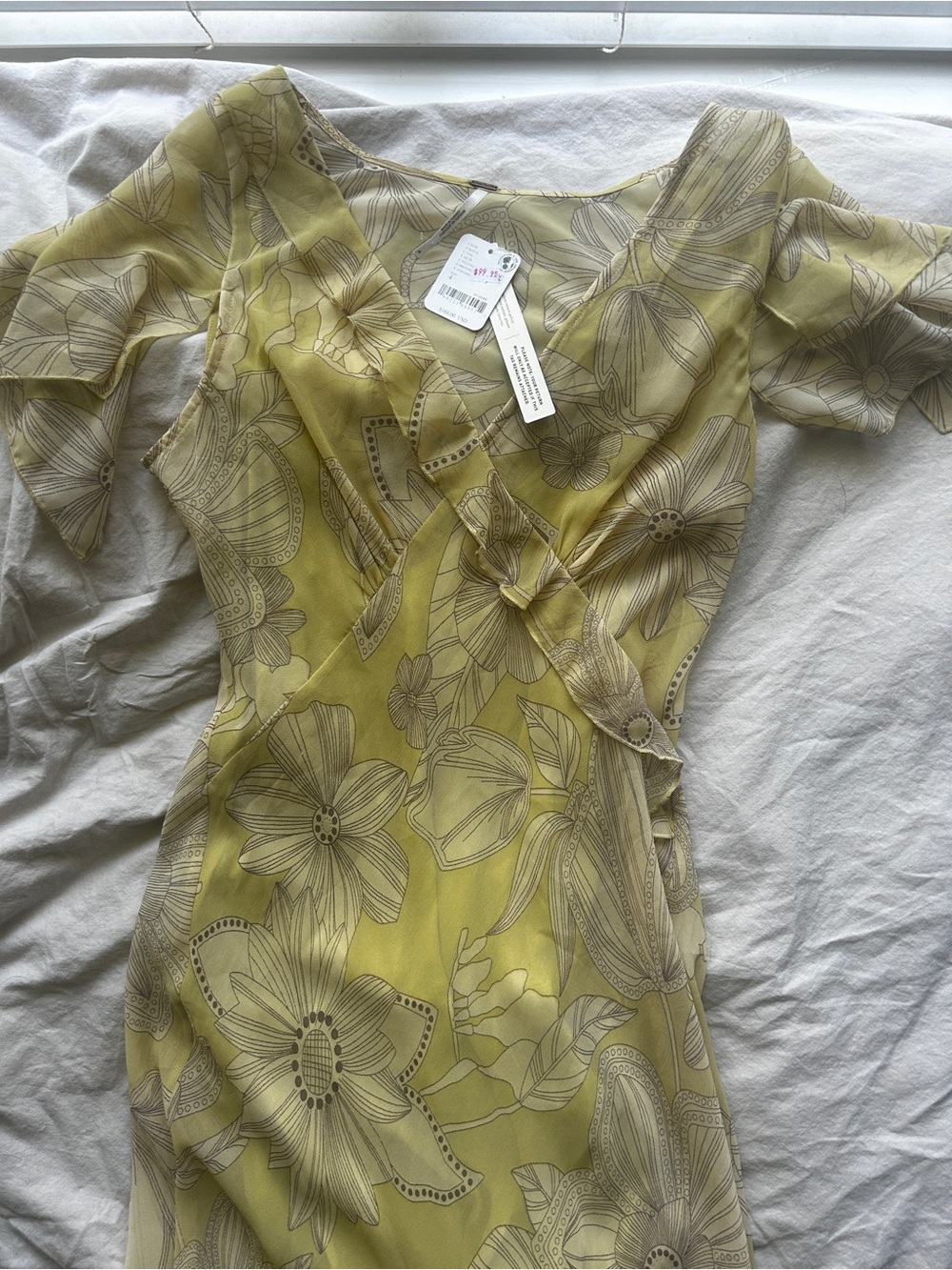 Free People Small Size 4 Light Yellow/Green Floral Dress - Picture 2 of 6